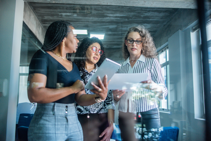 Business meeting of businesswomen in a coworking space